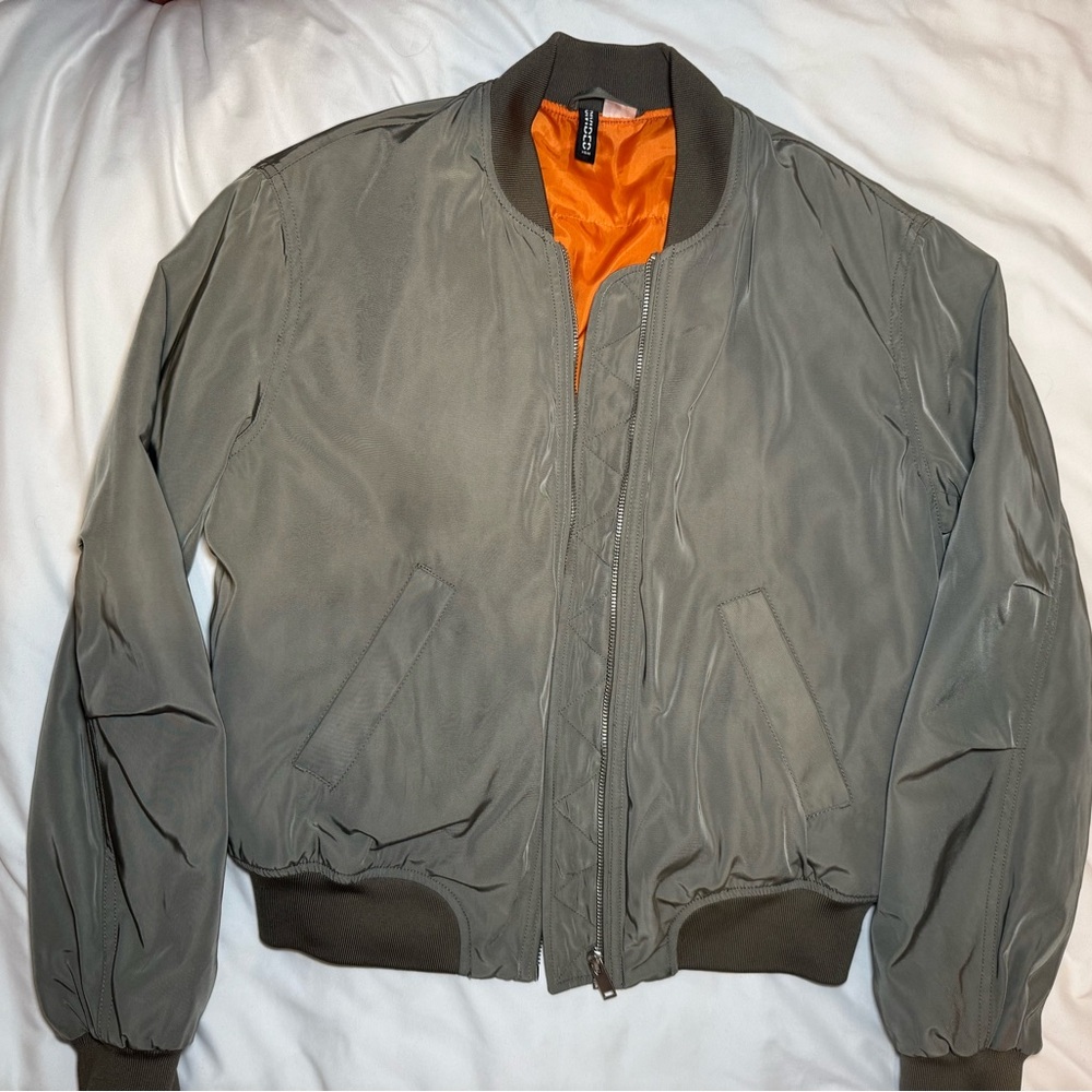 H&M Khaki Bomber Jacket with Orange Lining